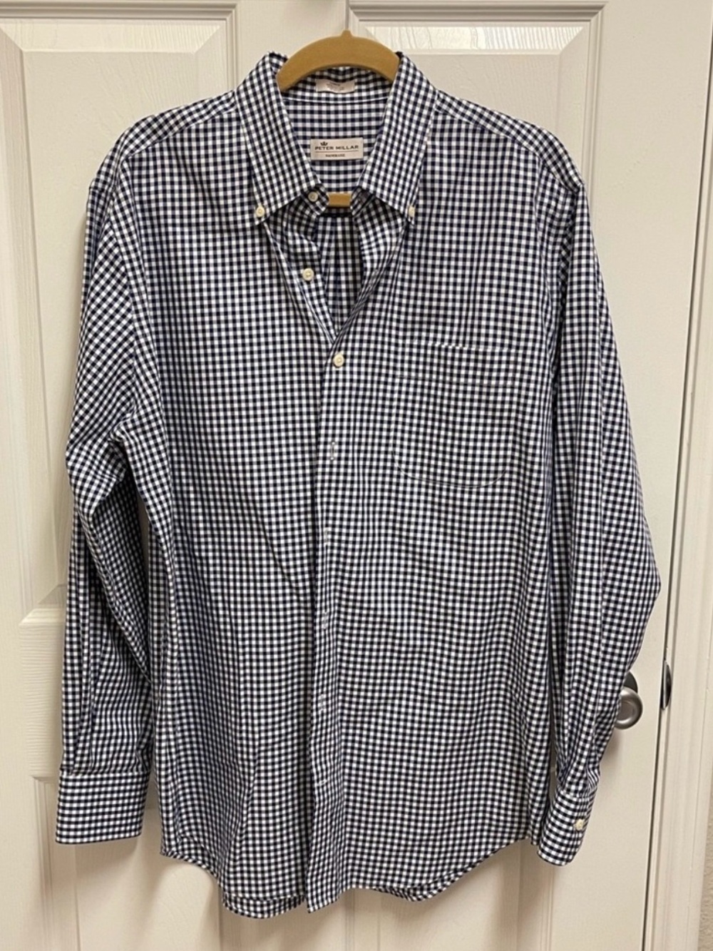 Peter Millar Blue Checkered Button Down Shirt. Sz Large